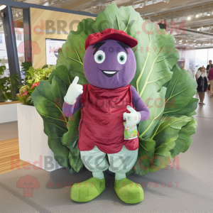 Red Cabbage Leaf mascot costume character dressed with a Bootcut Jeans and Handbags