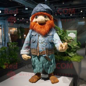 Rust Leprechaun mascot costume character dressed with a Chambray Shirt and Shawls