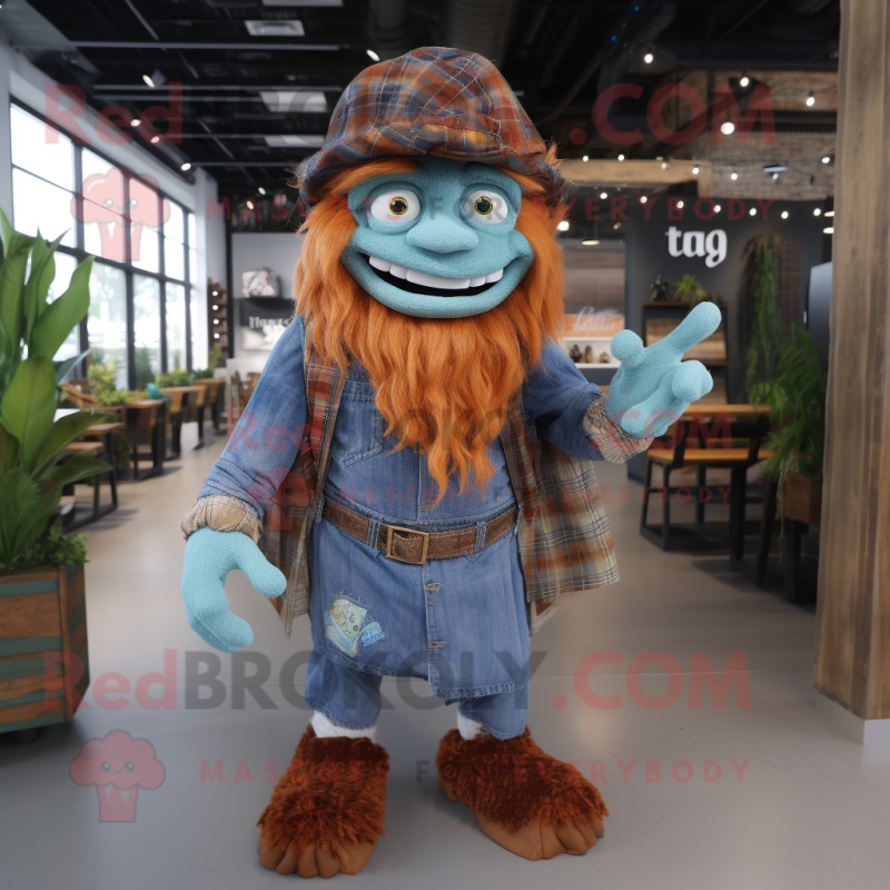 Rust Leprechaun mascot costume character dressed with a Chambray Shirt and Shawls
