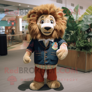 nan Tamer Lion mascot costume character dressed with a Button-Up Shirt and Hair clips