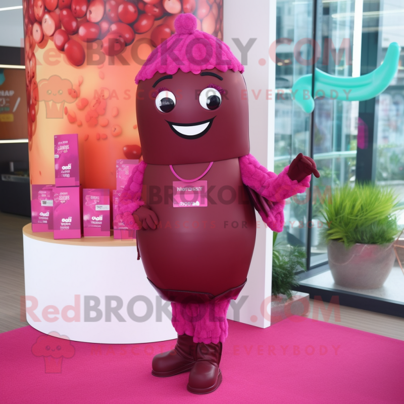 Magenta Chocolates mascot costume character dressed with a Sheath Dress and Headbands
