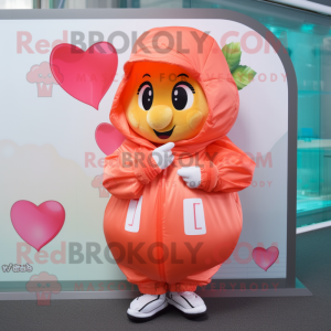 Peach Heart mascot costume character dressed with a Windbreaker and Caps