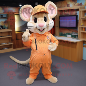 Peach Rat mascot costume character dressed with a Jumpsuit and Brooches