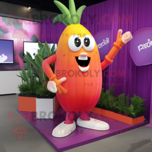 Magenta Carrot mascot costume character dressed with a Bikini and Hair clips