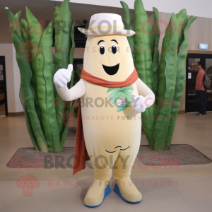 Beige Asparagus mascot costume character dressed with a Bootcut Jeans and Shawl pins