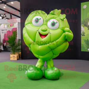 Lime Green Heart Shaped Balloons mascot costume character dressed with a Mini Skirt and Wraps