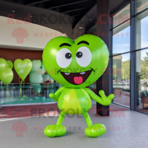 Lime Green Heart Shaped Balloons mascot costume character dressed with a Mini Skirt and Wraps