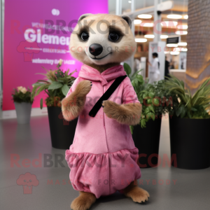 Pink Meerkat maskot kostume...