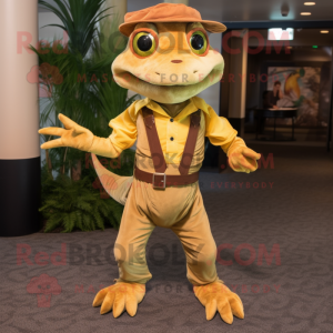 Guld Geckos maskot kostume...