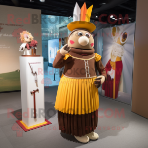 Brown Swiss Guard mascot costume character dressed with a Maxi Skirt and Hairpins