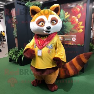 Personaggio del costume della mascotte dell orso giallo limone vestito con  una maglietta e fazzoletti da taschino