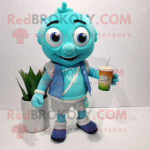 Cyan Scented Candle mascot costume character dressed with a Bermuda Shorts and Clutch bags