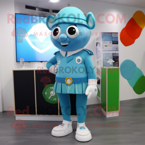 Sky Blue Irish Flag mascot costume character dressed with a Culottes and Digital watches