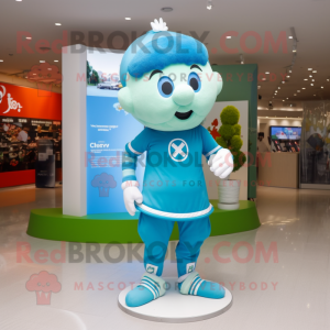 Sky Blue Irish Flag mascot costume character dressed with a Culottes and Digital watches