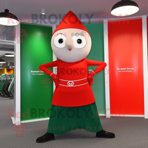 Red Irish Flag mascot costume character dressed with a Yoga Pants and Tie pins