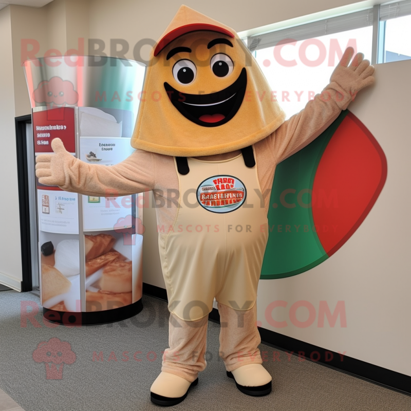 Tan Pizza Slice mascot costume character dressed with a Romper and Gloves