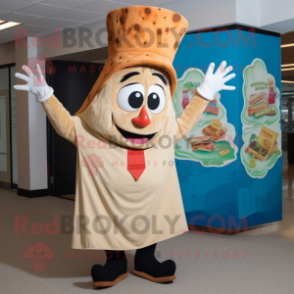 Tan Pizza Slice mascot costume character dressed with a Romper and Gloves