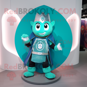 Turquoise Celtic Shield mascot costume character dressed with a Moto Jacket and Shoe clips