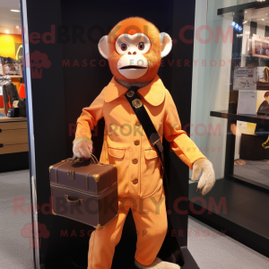 Orange Capuchin Monkey mascot costume character dressed with a Evening Gown and Briefcases