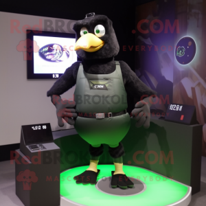 Olive Crow mascot costume character dressed with a Tank Top and Digital watches