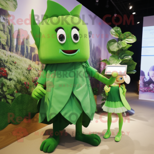 Forest Green Beanstalk mascot costume character dressed with a Mini Skirt and Wallets