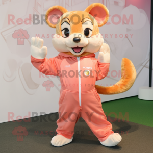 Peach Dormouse mascot costume character dressed with a Joggers and Gloves