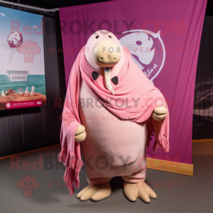 Pink Walrus maskot kostume...
