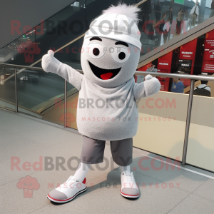 Silver Pho mascot costume character dressed with a Culottes and Shoe laces