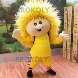 Gul Porcupine maskot kostym...