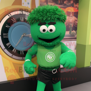 Forest Green Meatballs mascot costume character dressed with a Rash Guard and Bracelet watches