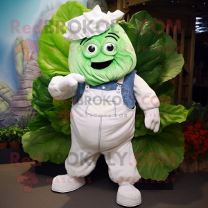 White Cabbage Leaf mascot costume character dressed with a Dungarees and Keychains