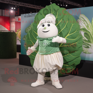 White Cabbage Leaf mascot costume character dressed with a Dungarees and Keychains