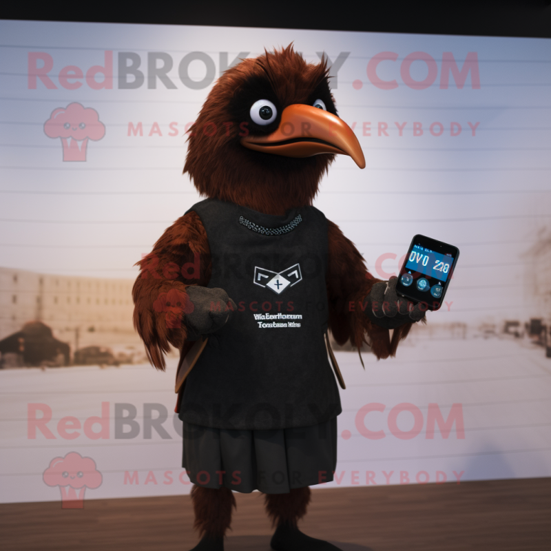 Brown Crow mascot costume character dressed with a Sweater and Digital watches