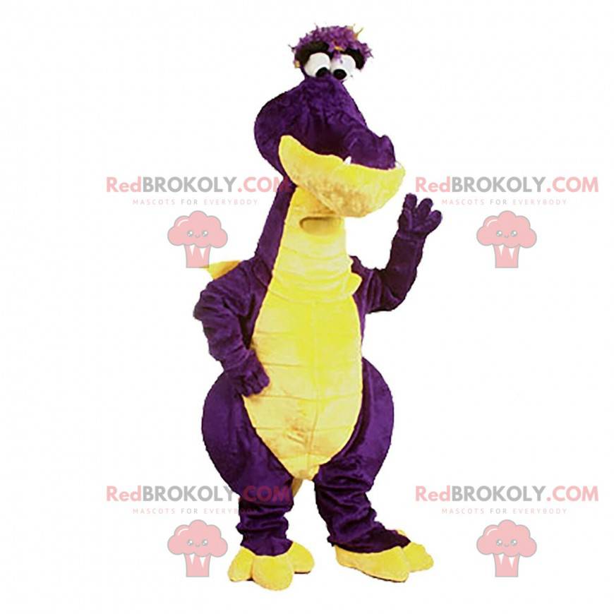 Mascote de dinossauro roxo gigante engraçado - Cortar L (175-180CM)