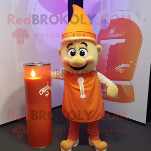 Orange Scented Candle mascot costume character dressed with a Chinos and Headbands