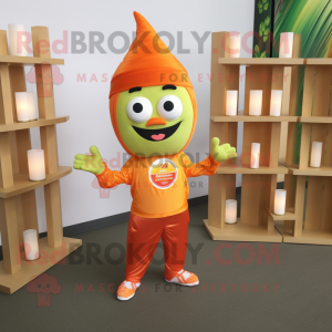 Orange Scented Candle mascot costume character dressed with a Chinos and Headbands