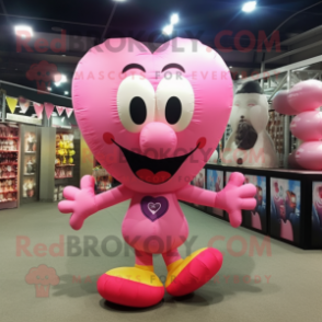 Pink Heart Shaped Balloons mascot costume character dressed with a Tank Top and Shoe laces