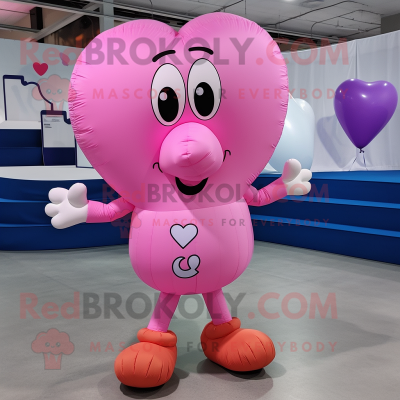 Pink Heart Shaped Balloons mascot costume character dressed with a Tank Top and Shoe laces