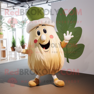 Beige Radish mascot costume character dressed with a Playsuit and Anklets