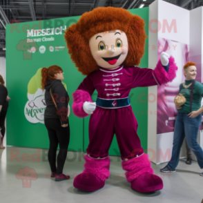 Magenta Irish Dancer mascot costume character dressed with a Corduroy Pants and Ties