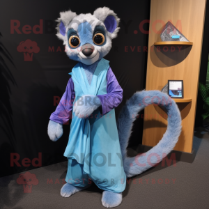 Blue Lemur mascot costume character dressed with a Wrap Dress and Pocket squares