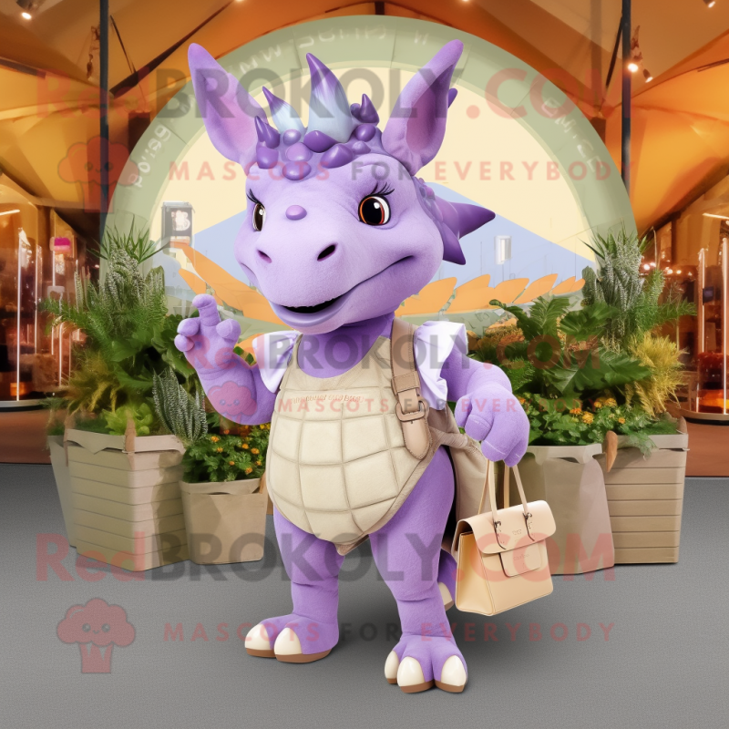 Lavender Triceratops mascot costume character dressed with a Culottes and Wallets