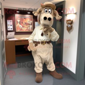 Tan Beef Stroganoff mascot costume character dressed with a Corduroy Pants and Lapel pins