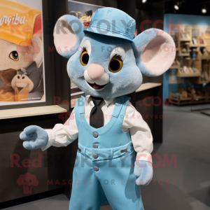 Sky Blue Dormouse mascot costume character dressed with a Romper and Ties