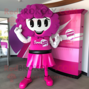 Magenta Candy Box mascot costume character dressed with a Bikini and Belts