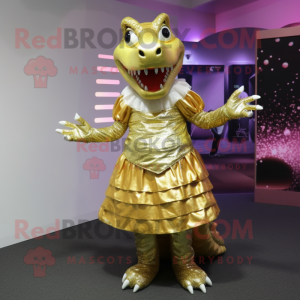 Gold Krokodil maskot kostym...