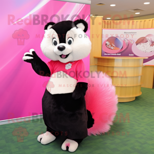 Pink Skunk mascot costume character dressed with a Pencil Skirt and Shawls
