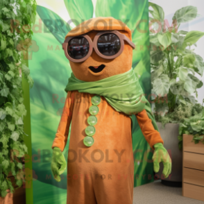 Rust Beanstalk mascot costume character dressed with a Cover-up and Sunglasses