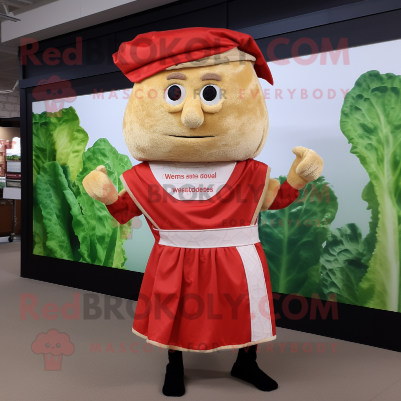 Red Caesar Salad mascot costume character dressed with a Romper and Wraps