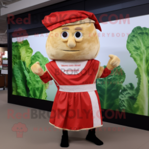 Red Caesar Salad mascot costume character dressed with a Romper and Wraps